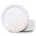 MATICAN 100-Pack Disposable Paper Plates - White & Rose Gold with Foil Polka Dots, 9-Inch