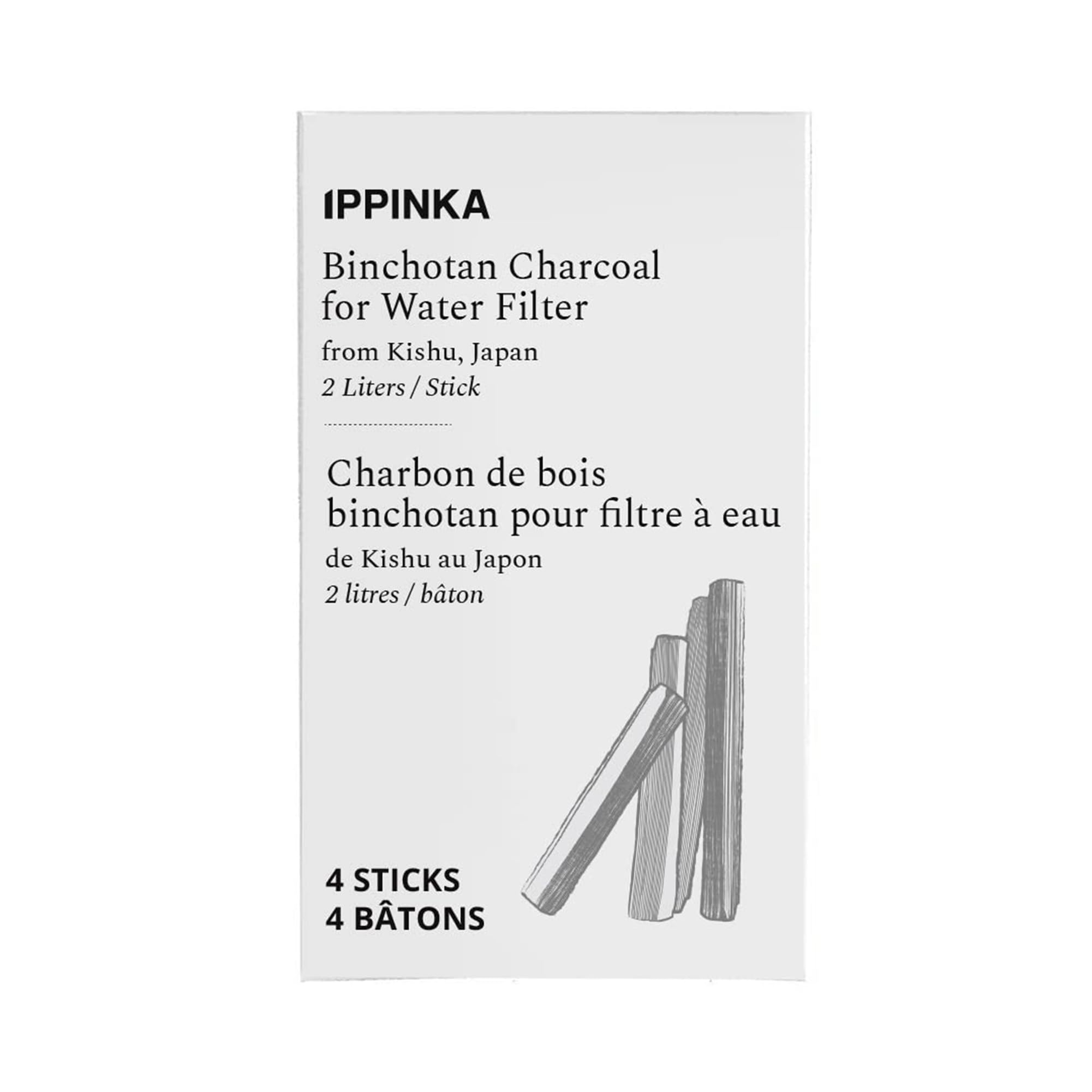 Binchotan Charcoal from Kishu, Japan - Water Purifying Sticks for Great-Tasting, 4 Sticks, Each Filters up to 2 Liters