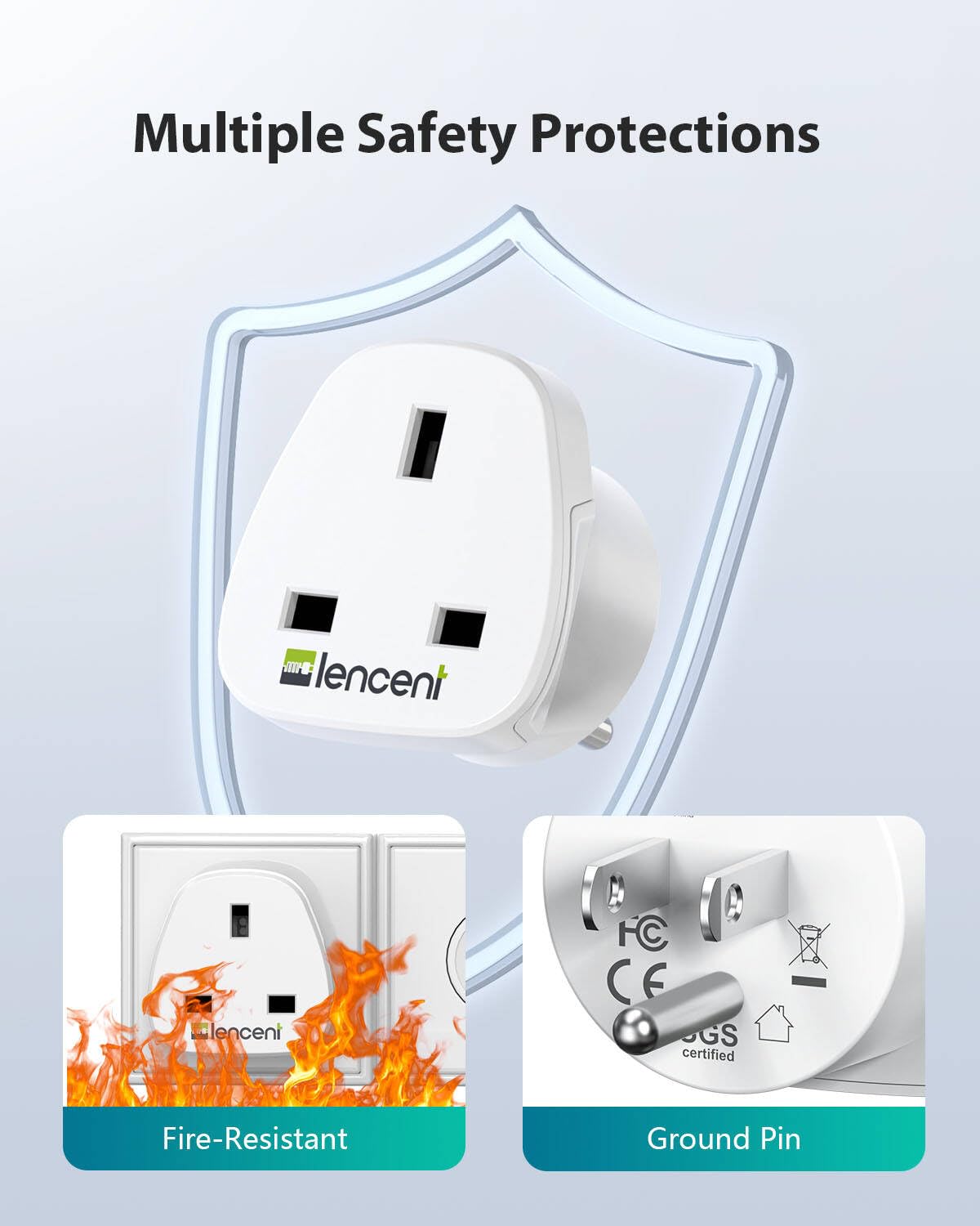 LENCENT UK to CA Canada Plug Adapter, 2 Pack Grounded CA Visitors Travel Converter, Converts All Type G Plugs from United Kingdom UK Singapore Malaysia UAE Ireland Malta Hongkong (Type B