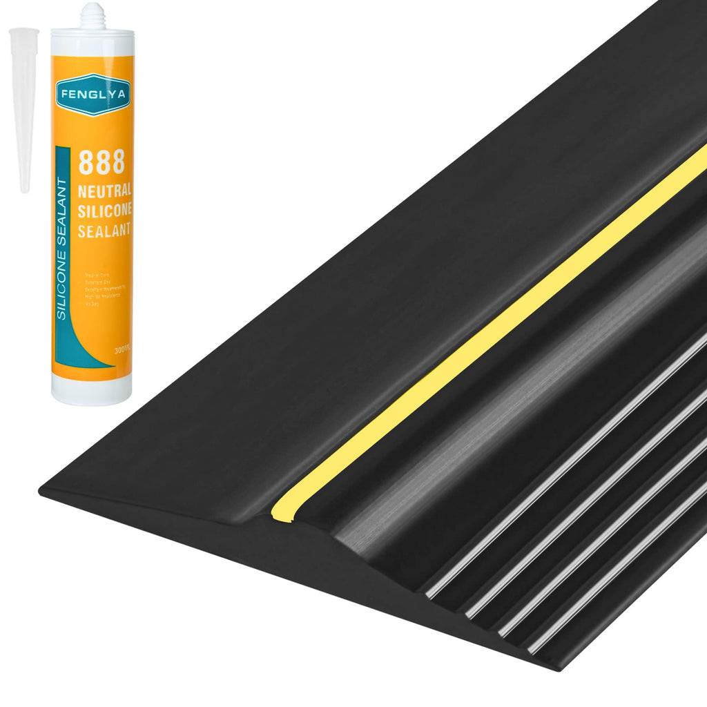 10Ft with Adhesive Universal Garage Door Bottom Threshold Seal Strip, Weatherproof Rubber DIY Weather Stripping Replacement - Black