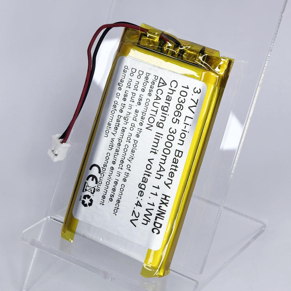 DC 3.7V 3000mAh 103665 Rechargeable Lithium Polymer Battery, Suitable for DIY 3.7-5V Electronic Products with Built-in 2-Wire Battery Replacement and LED Lights