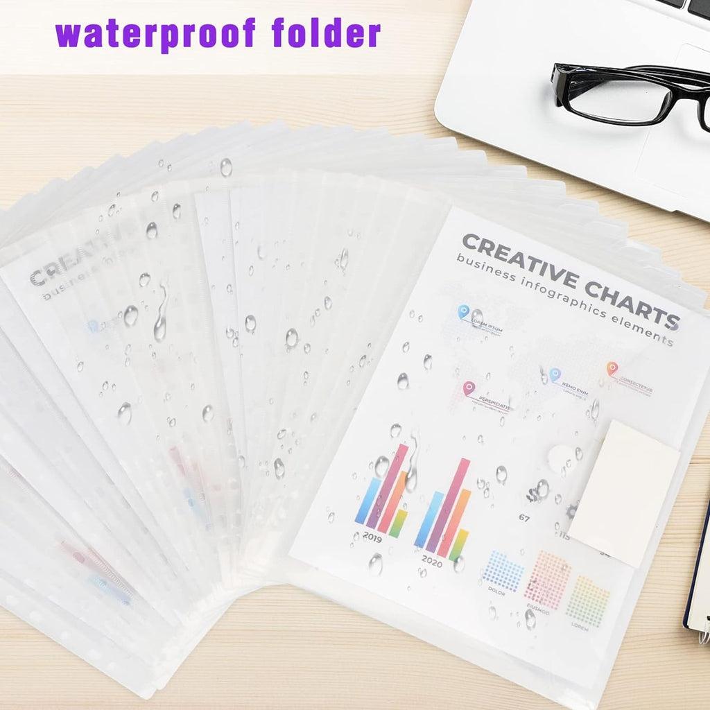 Colacoo A4 Binder Pocket Binder Organizer, 11 Holes Poly Envelope with Self Adhesive Dot for 2/3/4 Plastic Binder Folders for School Office Supplies, Letter Size, Clear, 24pcs