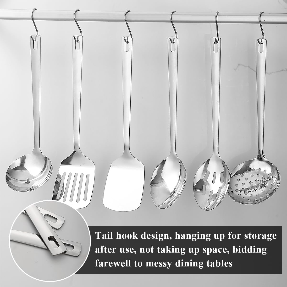 Evanda 6-Piece Modern Stainless Steel Cooking Utensils Set, Heavy Duty Kitchen Tools, Spatulas, Slotted Spoon, Ladle, Skimmer, Home Essentials Kitchen Gadgets Accessories