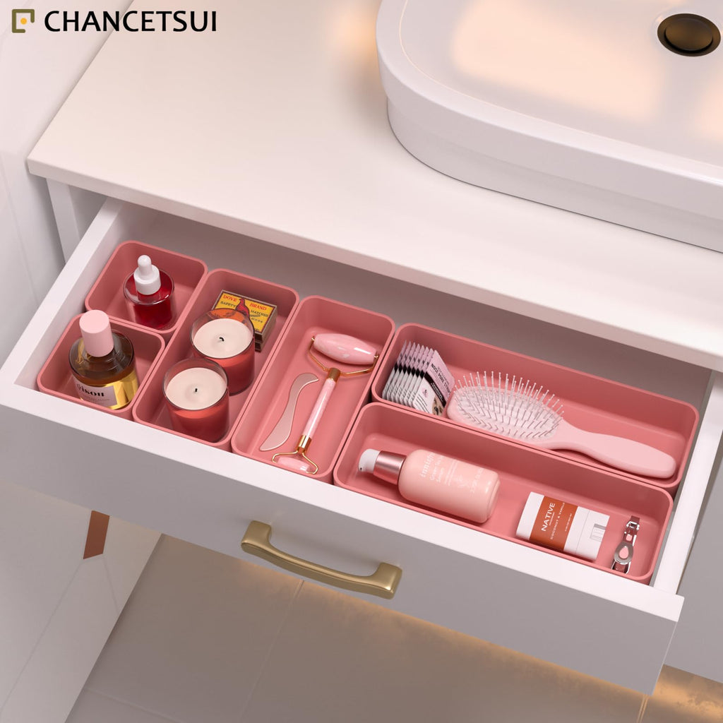 6 Piece Stackable Plastic Organizer Drawers Set, Multifunctional Stackable Storage Trays, Best For Kitchen, Bedroom, Bathroom, Makeup Desk Drawer Organizers