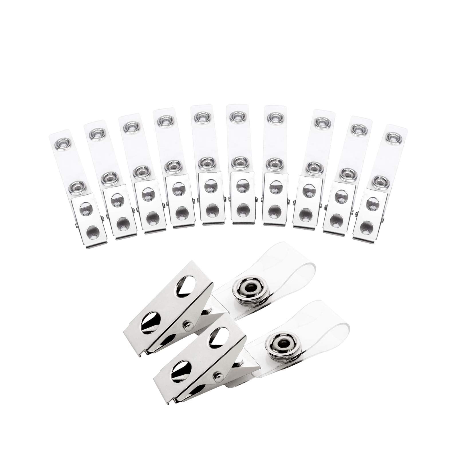 Fushing 150Pcs Metal Badge Clips with Clear PVC Straps for ID Cards and Badge Holders