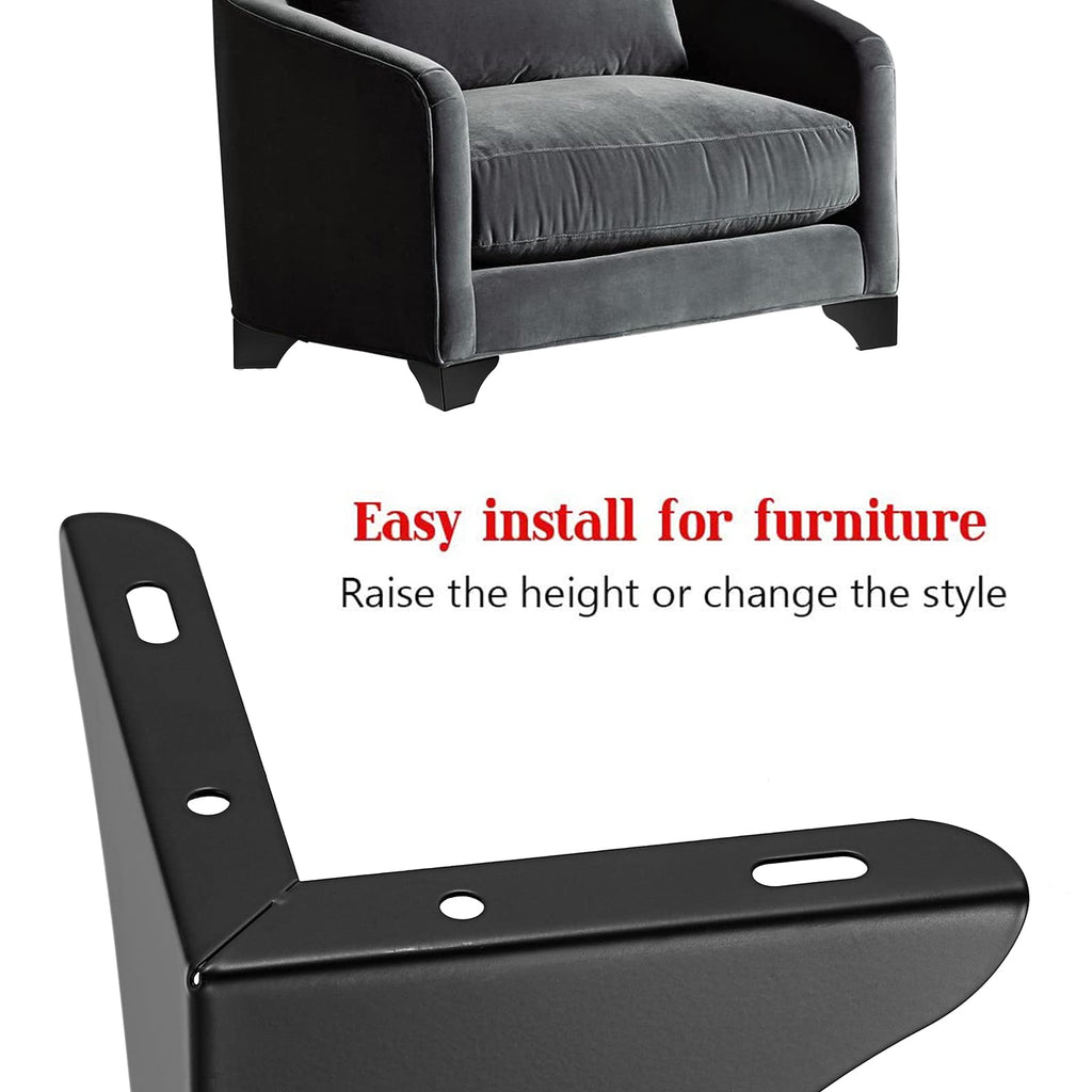 JuxYes Pack of 4 Furniture Legs with Screw,3 Inch Black Sofa Cabinet Legs, Non-Slip Replacement Legs with Rubber Protector for Table, Cupboard,Couch Chair,Bookcase,Cabinet Dresser,Bed
