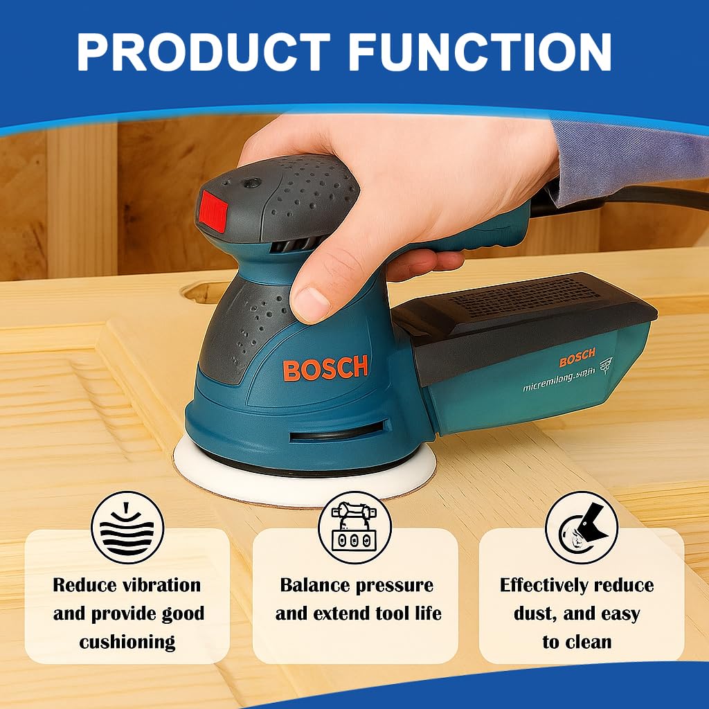 5 Pack 5-Inch Foam Interface Pad, 8-Hole Hook & Loop Sanding Cushion Pad for Random Orbital Sander, Soft Density Buffer Pad, Fits 5-Inch H&L Discs & Backing Pads