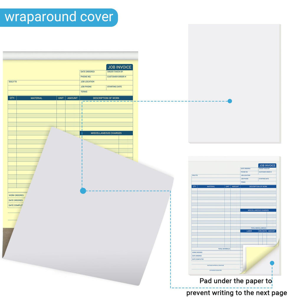 suituts 150 Sets Job Work Books, 2 Part Carbonless, 8.5X11 Inch Job Invoice Forms, Contractor Invoice Book and Repair Billing (50 Sets Each Pad, 3 Pad)