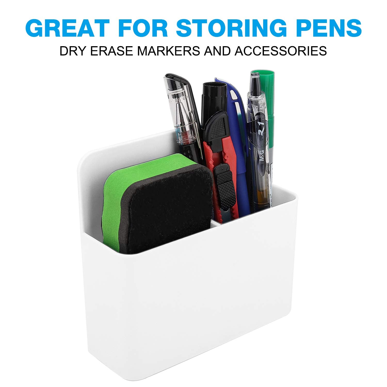 MoKo Pack of 2 Magnetic Dry Erase Marker Holder, Pen Pencil Holder Storage Organizer for Whiteboard, Refrigerator and Other Magnetic Surfaces, White