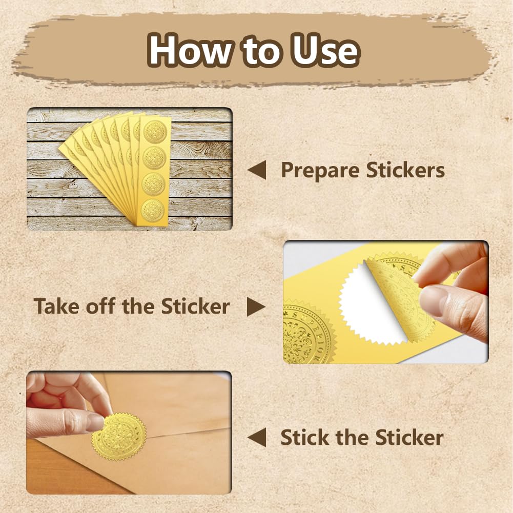 Peacoblue Gold Foil Stickers Seals Official Embossed Star 2 Inch 100Pcs, Self Adhesive Gold Around Embossing Medal Stickers for Certificate Paper, Envelope Seals, Awards and Achievements