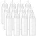 Bekith 12 Pack 16 Oz Plastic Squeeze Condiment Bottles with Twist On Cap Lids and Discrete Measurements, Wide Mouth Empty Squirt Bottle for Sauce, Ketchup, BBQ, Dressing, Paint, Pancake Art Dispenser
