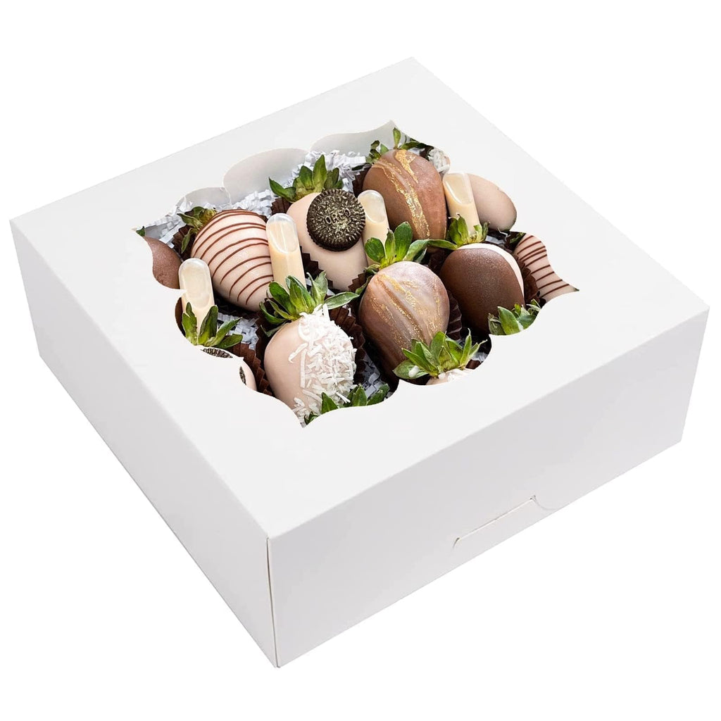 NPLUX 20 Pack Pie Boxes 10x10x3inch Bakery Boxes with Window Pastry Box for Pies,Cheesecake and Chocolate Strawberries (White)
