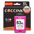 COCCINK 63XL Colour Ink Cartridge for HP Officejet 4650 3830 5258 5200 4652 5222 Envy 4520 4510 4512 4516 4522 Deskjet 3630 3632 3637 1112 Printers Work with HP Ink 63 XL Printer Ink 1 Color