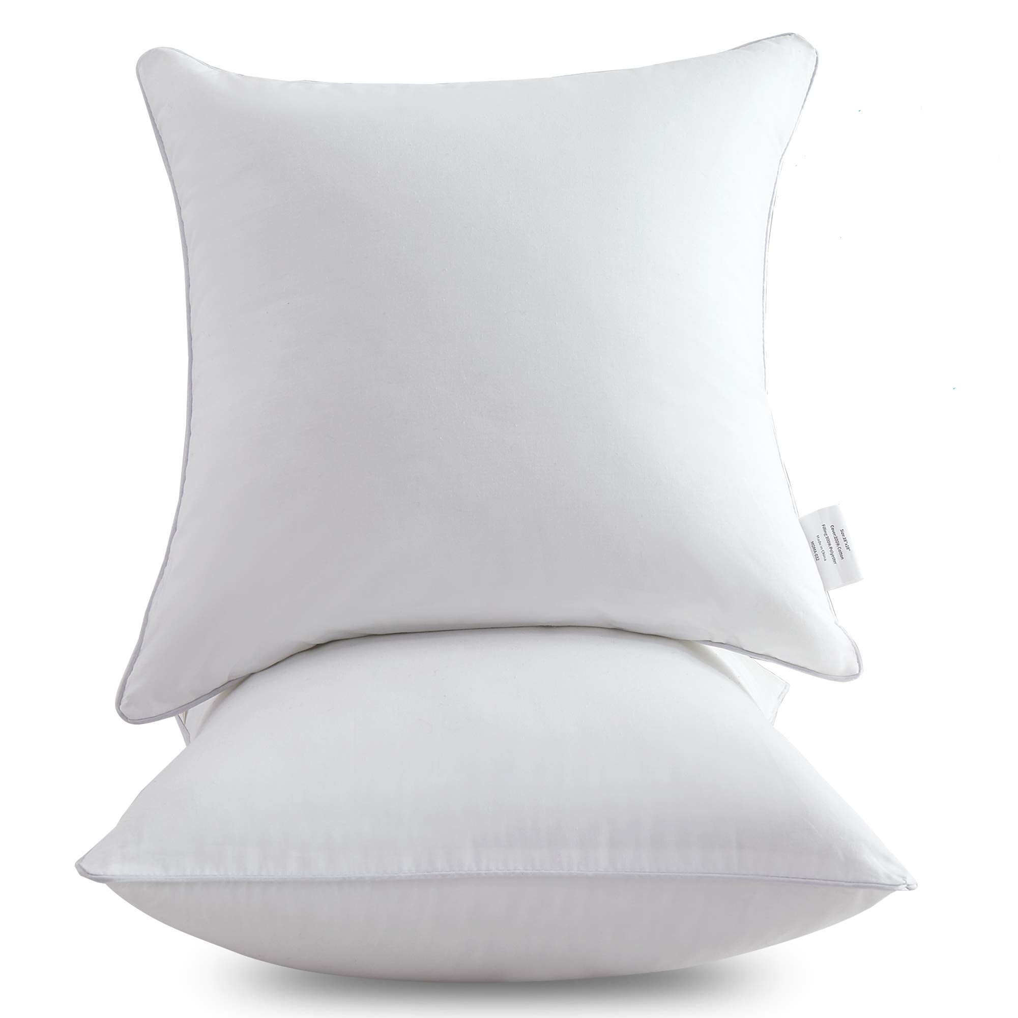 Oubonun 18 x 18 Pillow Inserts (Set of 2) - Throw Pillow Inserts with 100% Cotton Cover - 18 Inch Square Interior Sofa Pillow Inserts - Decorative Pillow Insert Pair - White Couch Pillow