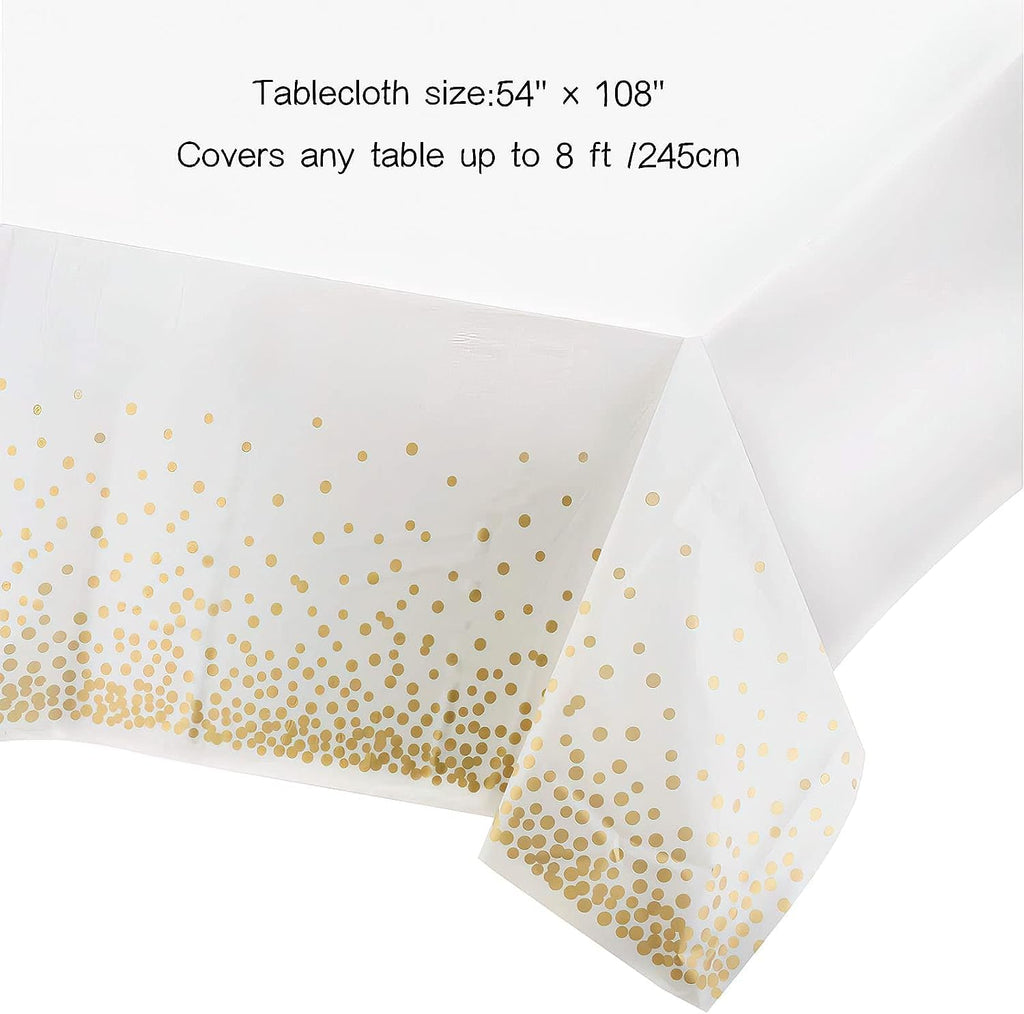 201Pcs White and Gold Paper Plates Party Supplies for 50 Guests,Disposable Party Decorations Dinnerware Gold Dot Paper Plates Napkins Cups Tablecloth for Birthday Wedding Babyshower