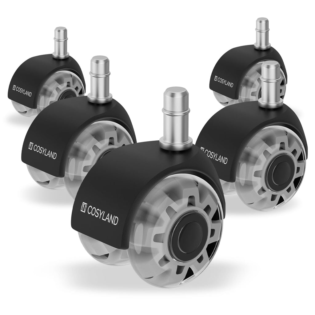 COSYLAND Office Chair Wheels Replacement - Rubber Chair casters for Hardwood Floors and Carpet, Set of 5, Heavy Duty Office Chair casters for Chairs to Replace Silver