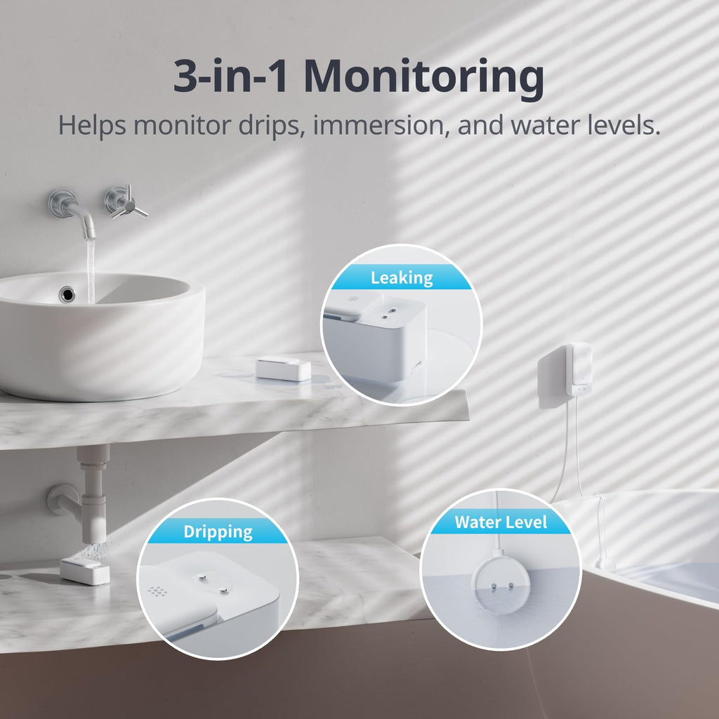 No Hub Required WiFi Water Sensor, Smart Water Leak Detector, 100dB Adjustable Alerts & App Alerts, IP67 Waterproof, Wireless Detector for Home with 1m Sensing Cable (Support 2.4G)