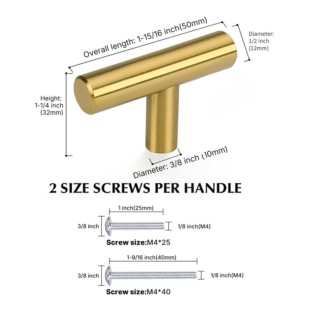 homdiy 10 Packs Gold Cabinet Knobs Kitchen Cabinet Handles- Brushed Brass Drawer Knobs Gold Knobs for Dresser Drawers Handle