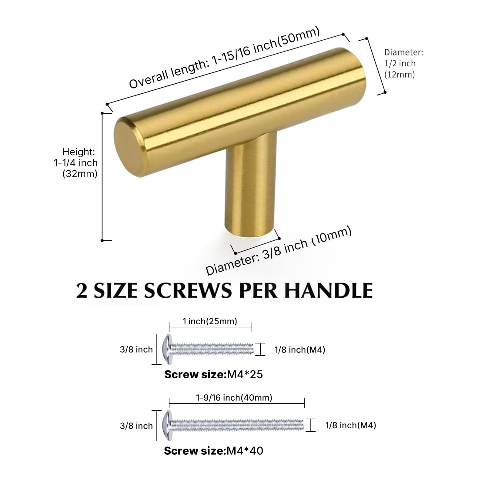 homdiy 10 Packs Gold Cabinet Knobs Kitchen Cabinet Handles- Brushed Brass Drawer Knobs Gold Knobs for Dresser Drawers Handle