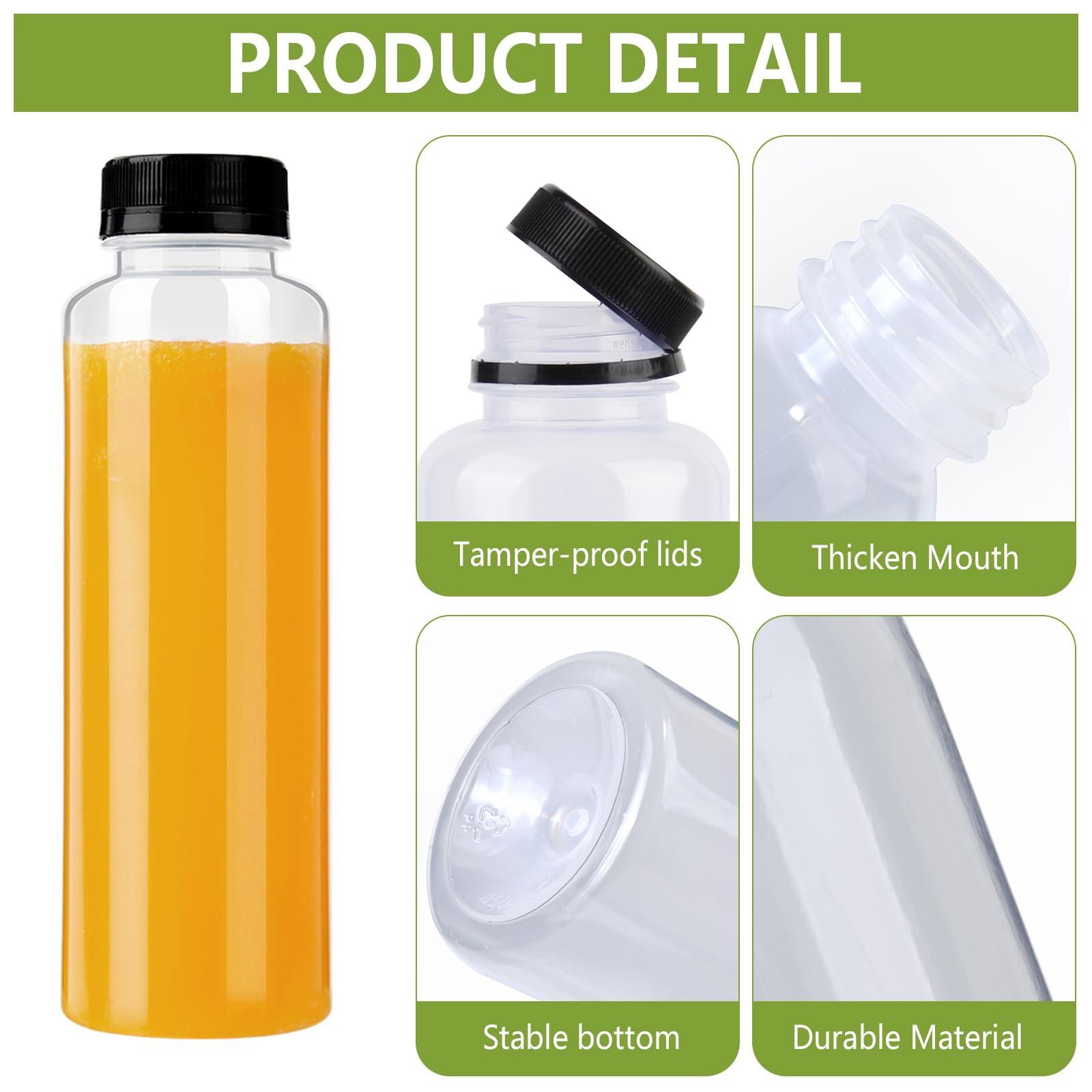 zmybcpack 12 Pack 500 Ml PP Heat-Resistant Plastic Juice Bottles With Caps (Dishwasher Safe) -Plastic Smoothie Bottles-Reusable Bulk Beverage Containers with Lids For Juice, Beverage