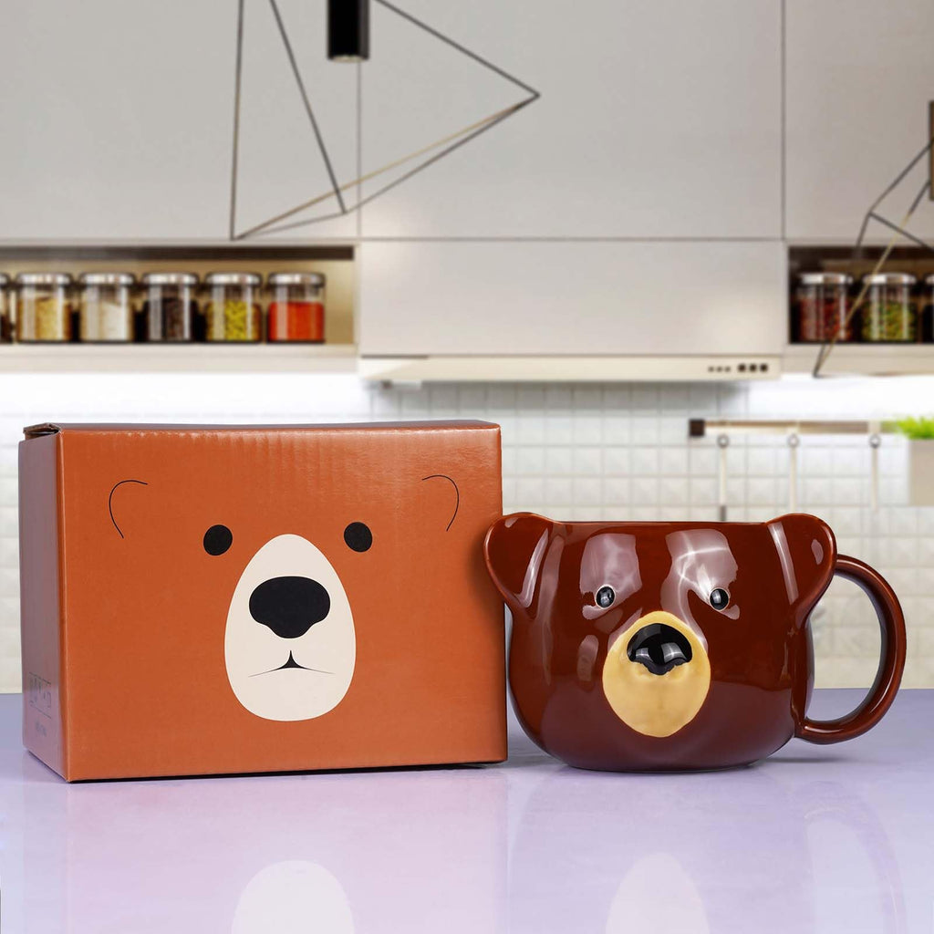 ToCooTo Bear Mug 14 oz Ceramic Coffee Mug 3D Porcelain Tea Mug for Women Kawaii Cup Bear Gifts for Women Christmas Gifts Housewarming Holiday Birthday Gifts for Women Mom Kids Men and Friend Brown