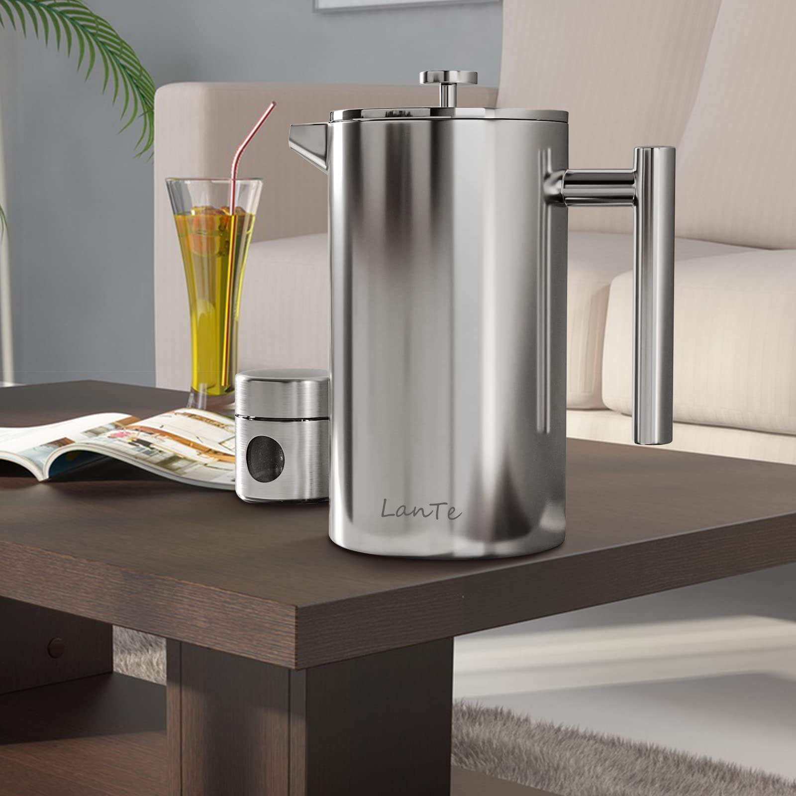 French Press Coffee Maker, Double Insulated 304 Stainless Steel Coffee Tea Maker 4 Level Filtration System, No Coffee Grounds, Rust-Free, Dishwasher Safe