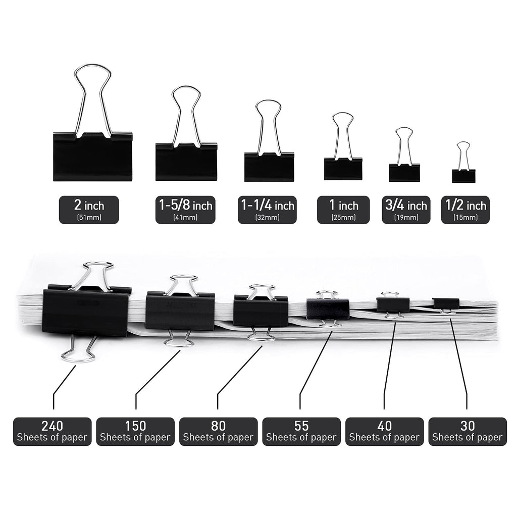 Small Binder Clips, 144 Pack, 3/4 Inch, Standard 19mm, Black, Capacity 0.31 Inch, Mini Paper Clips, Fold Clamp, Office and School Supplies