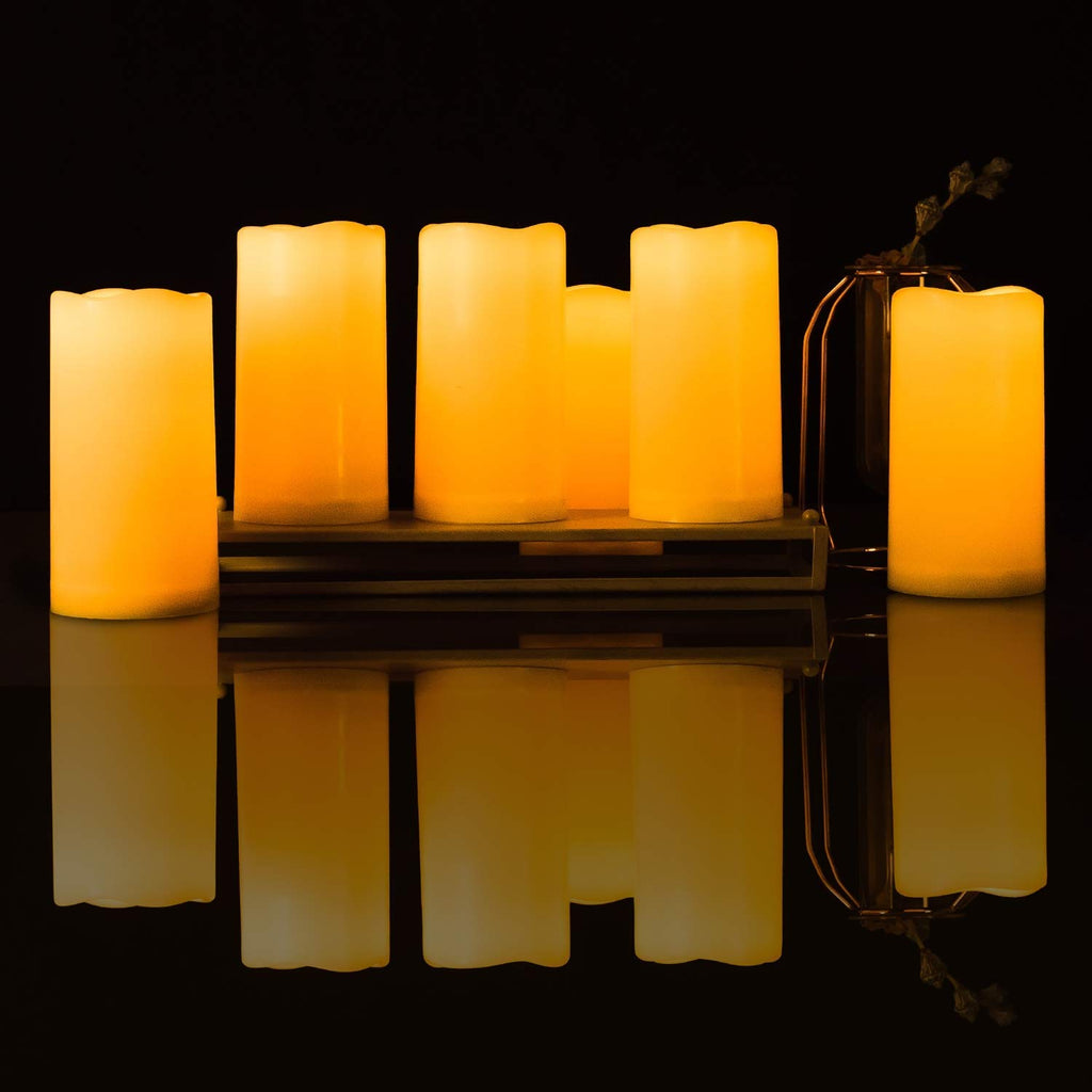 AMAGIC Outdoor Waterproof Flameless Candles Flickering, Fake LED Pillar Candles, Battery Operated Candles with Remote Control and Timer, Ivory, Set of 2, 3" x 6"