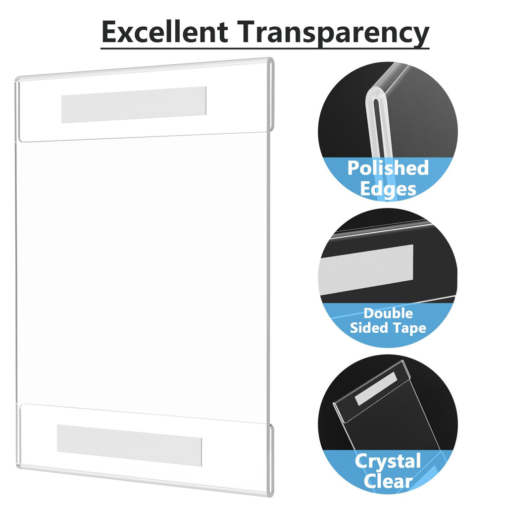 MaxGear 6 Pack Acrylic Sign Holder 8.5 x 11 Wall Mount Sign Holder with Double-Sided Tape, Clear Plastic Sign Holders, Plexiglass Document Flyer Paper Acrylic Frame for Office, Home, Store, Restaurant
