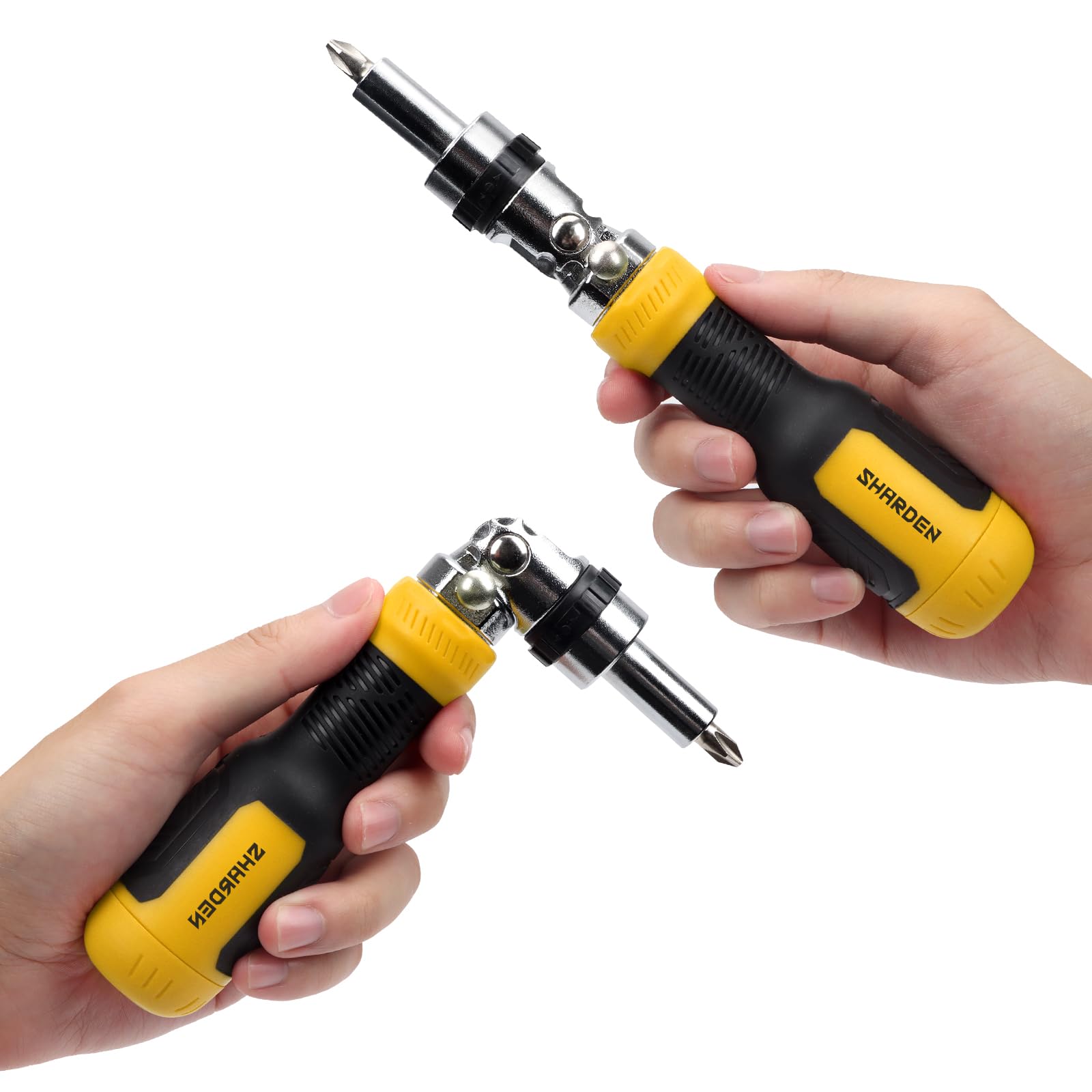 SHARDEN Ratcheting Multi Bit Screwdriver - 13-in-1 Tool Set, Flat Head/Square/Torx/Hex/Phillips, 180 Degree Pivoting Adjustable Angle Magnetic Screwdriver