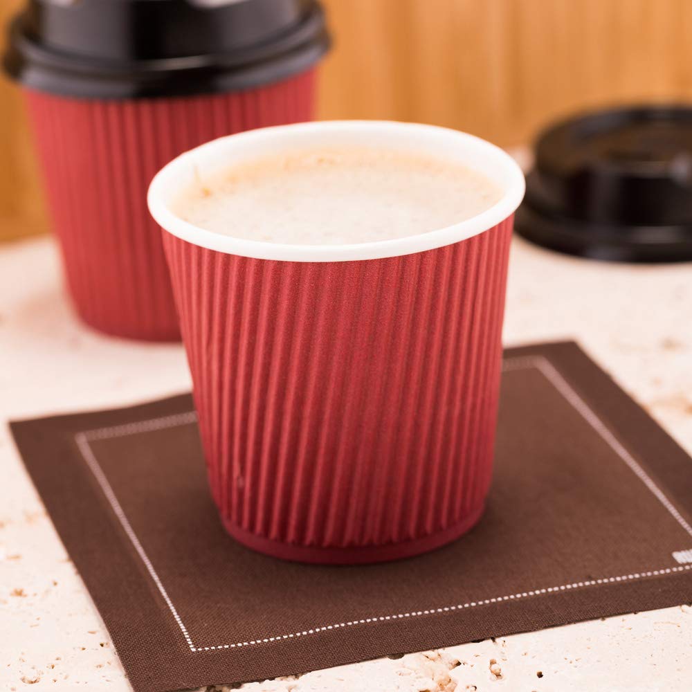 Restaurantware Ripple Wall Coffee Cups 25 Count 4 Ounce Insulated Crimson Paper Cups, Rolled Rim Spill-Resistant Disposable Paper Non-Slip for Coffee, Beverages