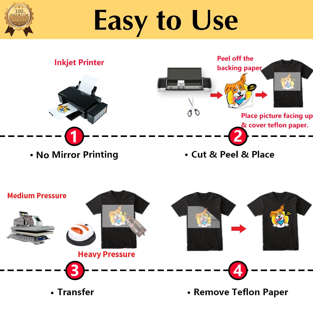 TransOurDream Iron on Heat Transfer Paper for Shirts(10 Sheets, 8.5x11") Iron-on Transfers Paper for Dark Fabric Printable Heat Transfer Vinyl for Inkjet Printer (CA-3-10)