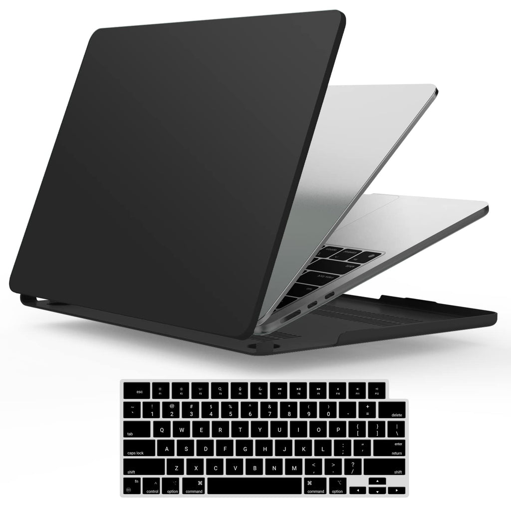 IBENZER Compatible with 2025 2024 2023 2022 MacBook Air 13 inch Case M4 A3240 M3 A3113 M2 A2681, Hardshell Case & Keyboard Cover for Mac Air 13.6 with Touch ID, Black, CA-AT13-KK-BK+1