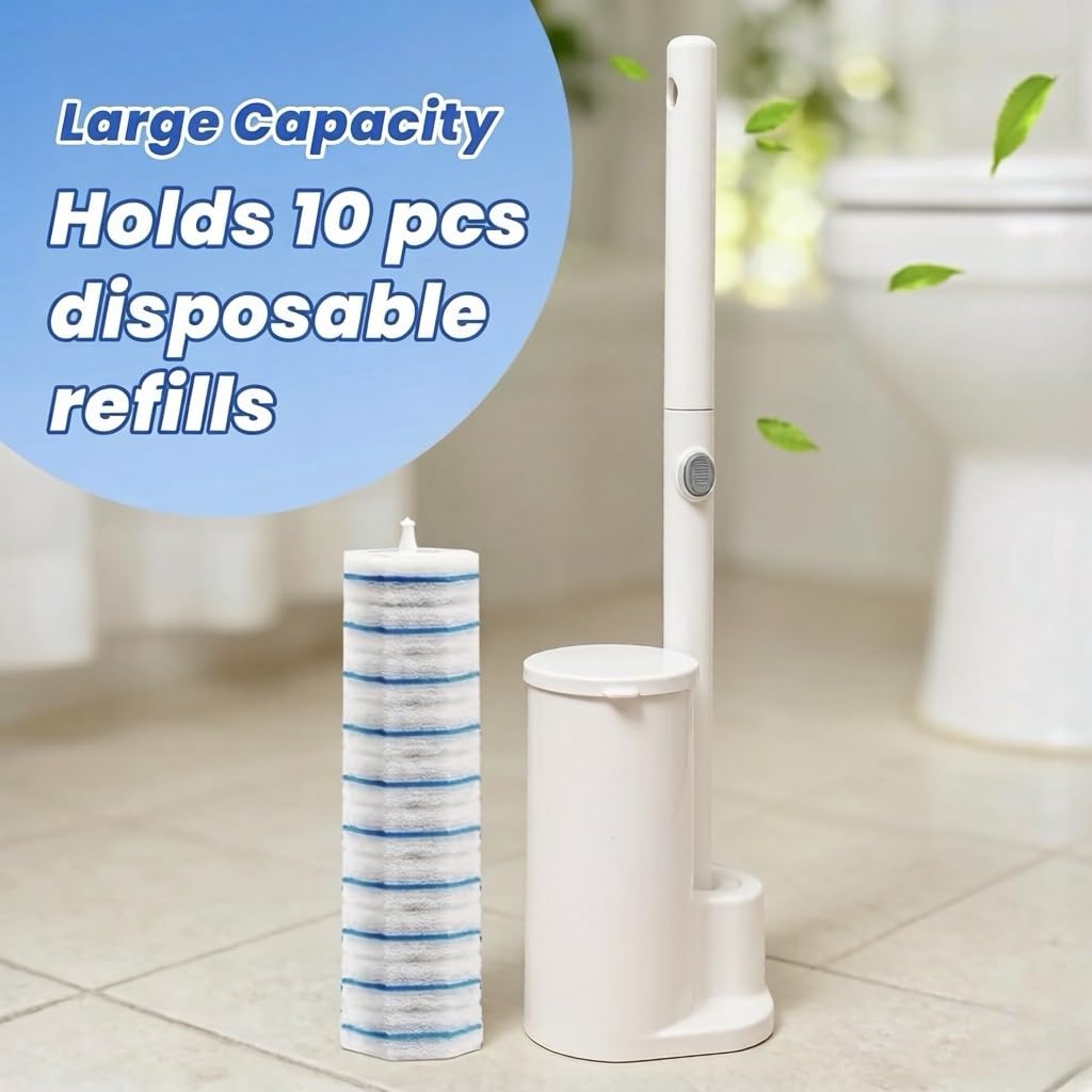 Disposable Toilet Brush Cleaning System With 50pcs Toilet Wand Refills for Clorox,Toilet Bowl Brush and Holder Set，Wall Mounted Disposable Toilet Bowl Cleaners Brush Kit for Bathroom Cleaning