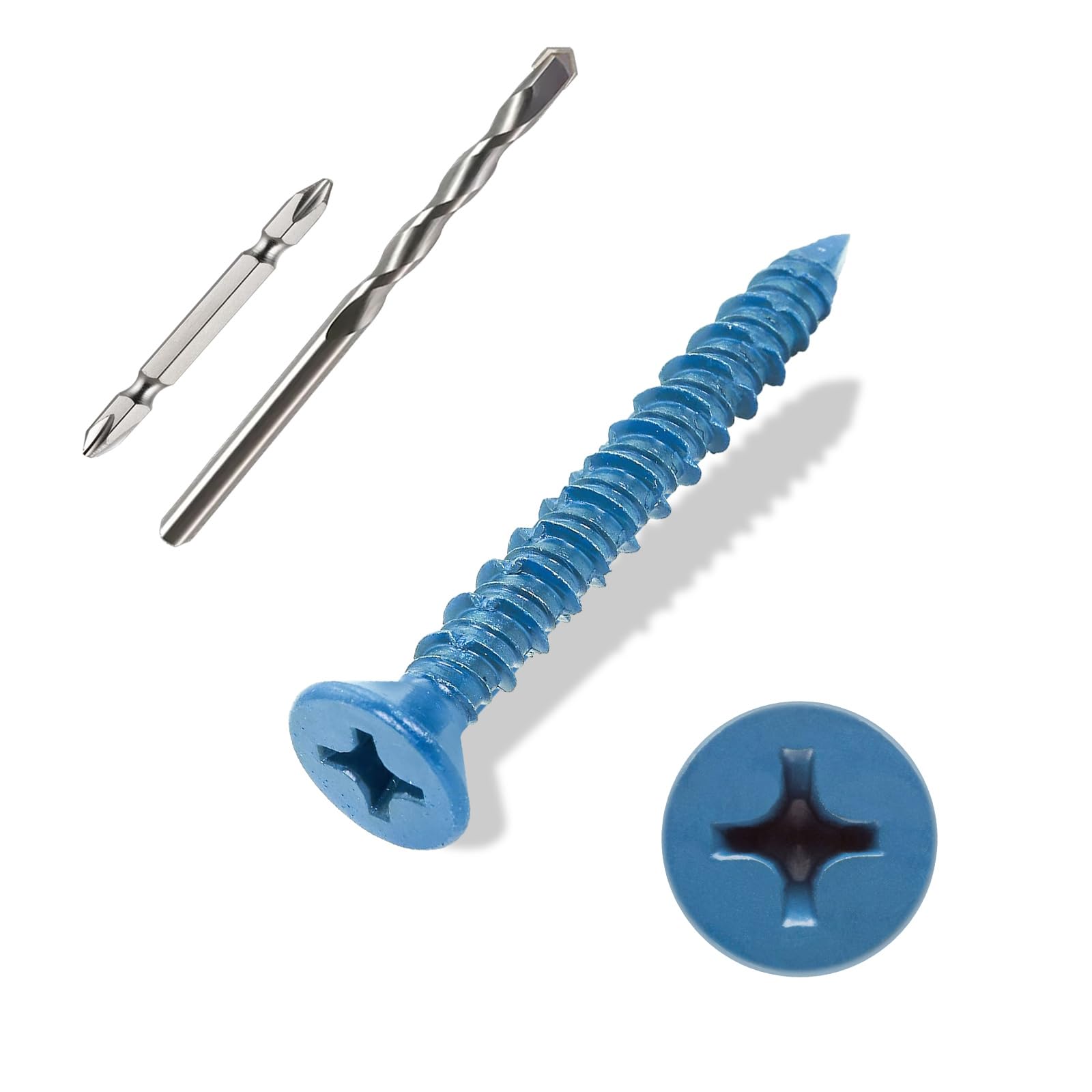 ANCHOREASE 3/16″×1-3/4″ (200Pcs) Flat Head Concrete Screw Anchor, Blue Screw, for Anchoring to Masonry, Block or Brick