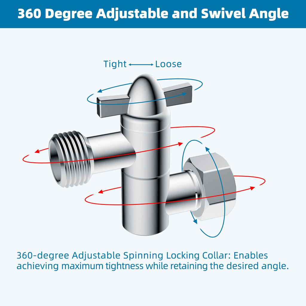 Hibbent All Metal Shower Head Elbow Adapter, 360 ° Adjustable Swivel Brass Showerhead Adapter for Fixed and Rain Showerhead, Stainless Steel Wall Mounted Shower Connector, Chrome
