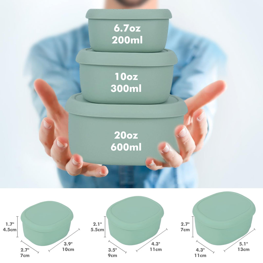 Anatole Silicone Food Storage Containers 3 Pcs Lunch Bento Box with Lids Leakproof Dishwasher Microwave Oven Freezer Safe BPA Free (20oz 10oz 6.7oz)