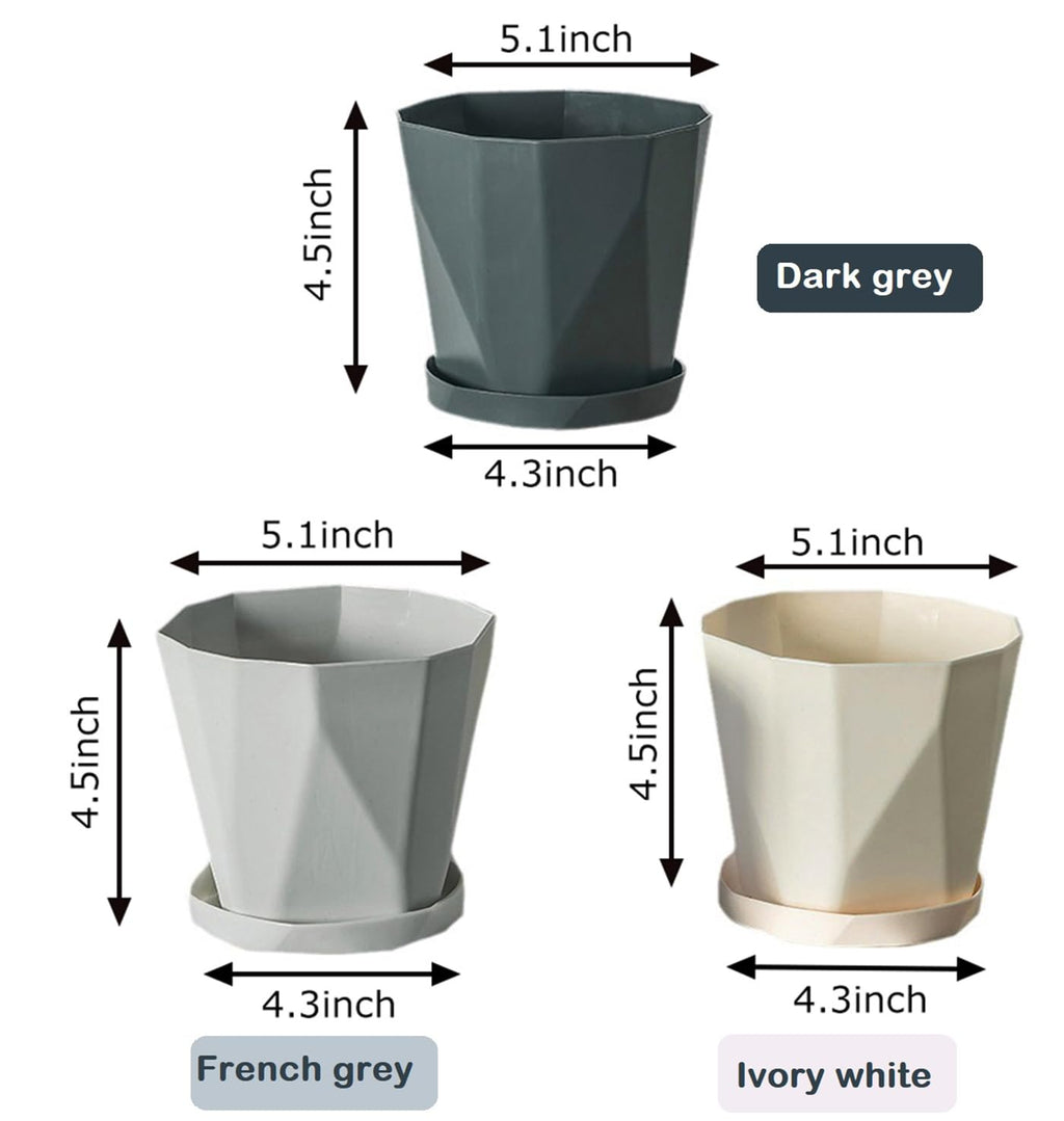 XINHUISHQZ 5 Inch Plant Pots, 6 Pack Plastic Planters Modern Flower Pot with Drainage Holes and Saucers for All House Plants, Herbs, Flowers and Seeding Nursery (5inch-6pcs)