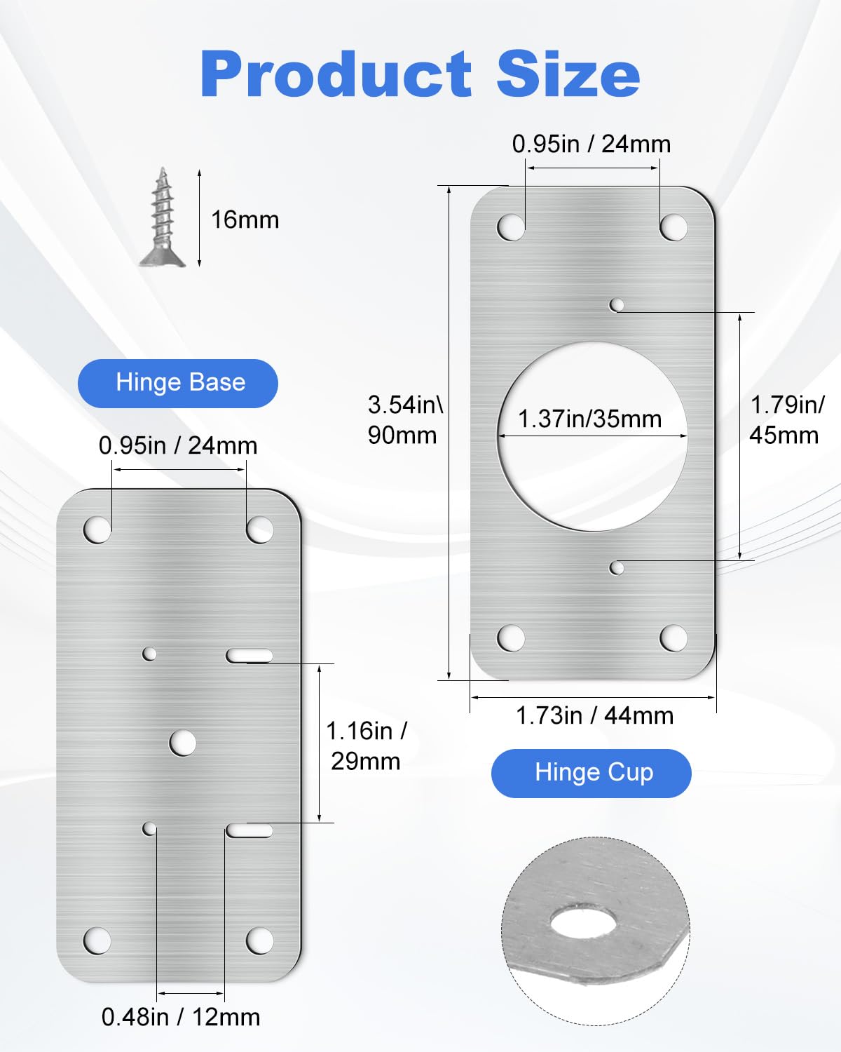 Mixiflor Cabinet Hinge Repair Plate Kit, 20-Pack Stainless Steel Door Hinge Repair Boards with Screws, Kitchen Cupboard Fixing Brackets for Loose or Damaged Hinges