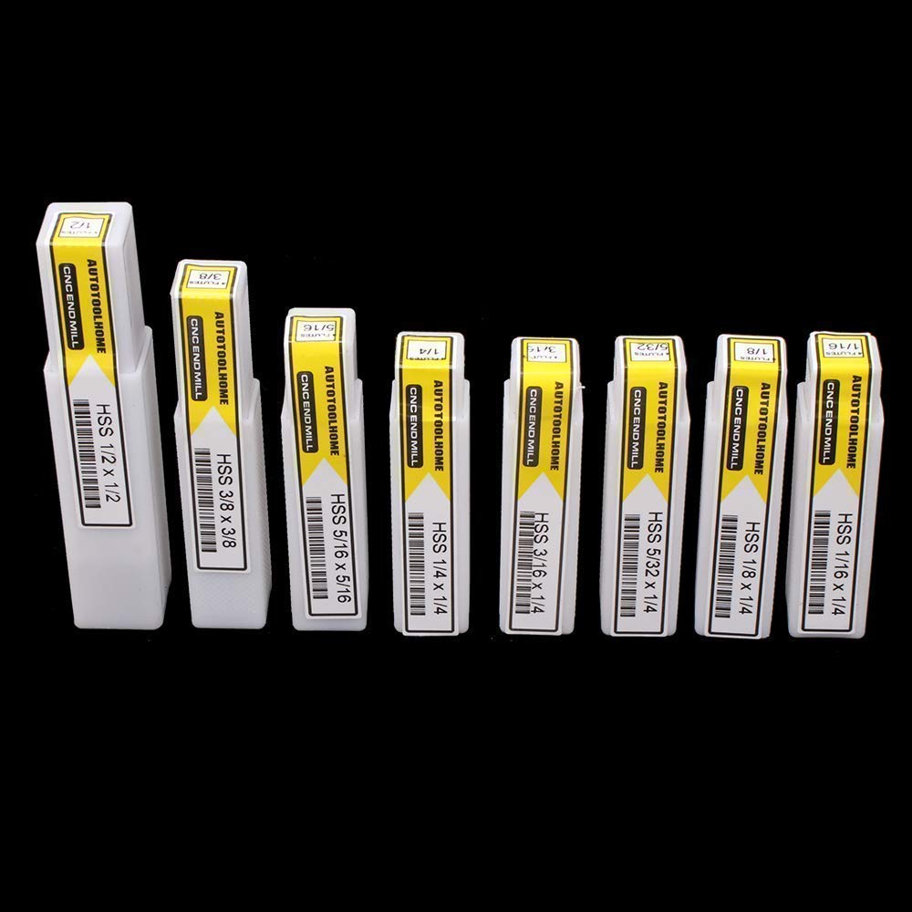 In-tool-home 1/8" 3/16" 1/4" 5/16" 3/8" 1/2" high Speed Steel HSS 4 Flute Straight End Mill Cutter Set of 8