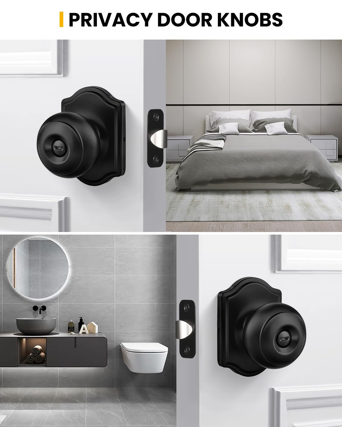 goldenwarm 1 Pack Black Door Knobs Privacy DoorKnob, Bedroom Doors Lock, Door Knob with Lock Reversible Handle with Lock for Left or Right Keyless Bathroom,Modern Home Décor
