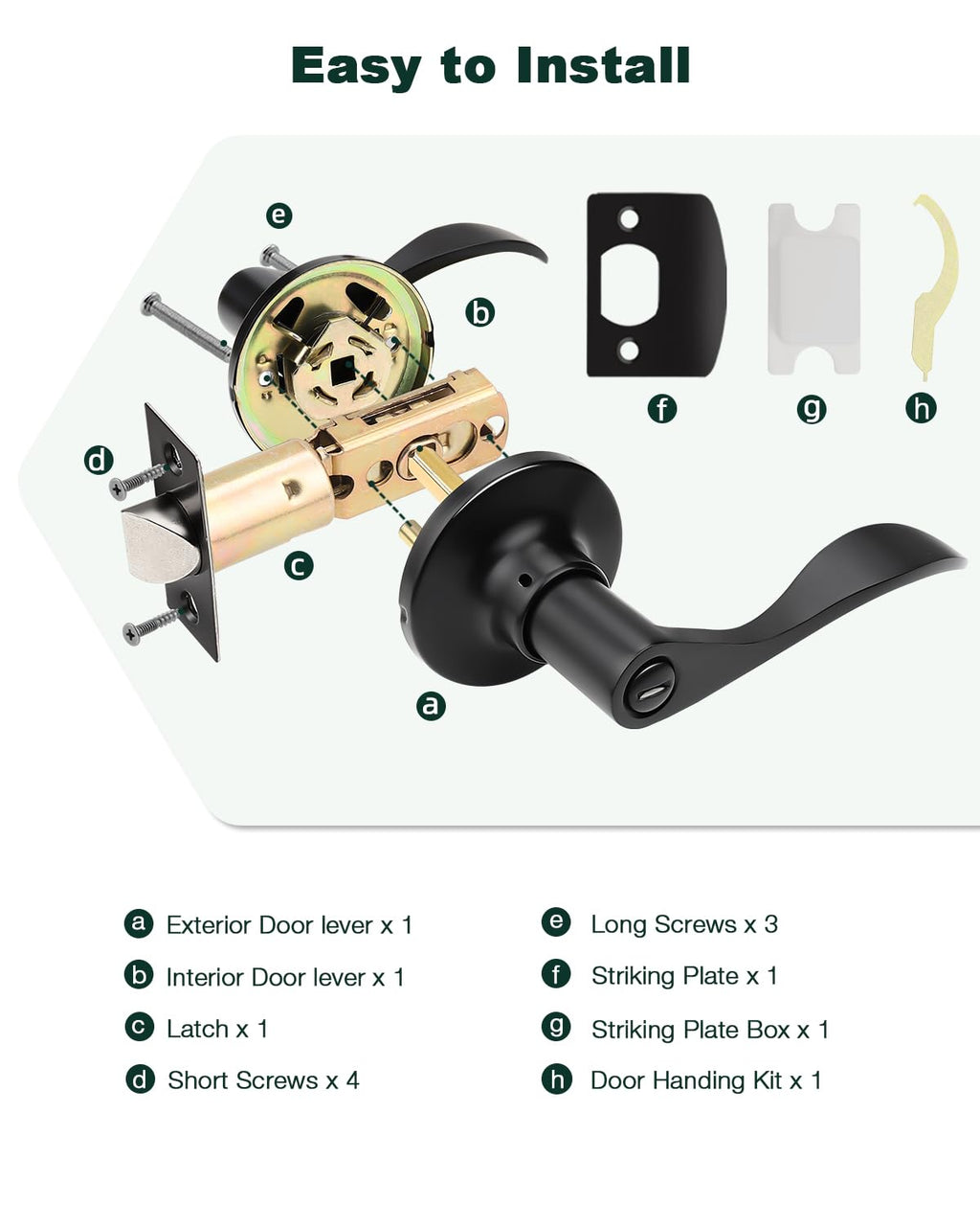 GOBEKOR 1 Pack Interior Privacy Door Handle with Lock Matte Black Door Lever for Bathroom and Bedroom Wave Style Door Handle Indoor Matte Black Reversible Keyless Turn Lock