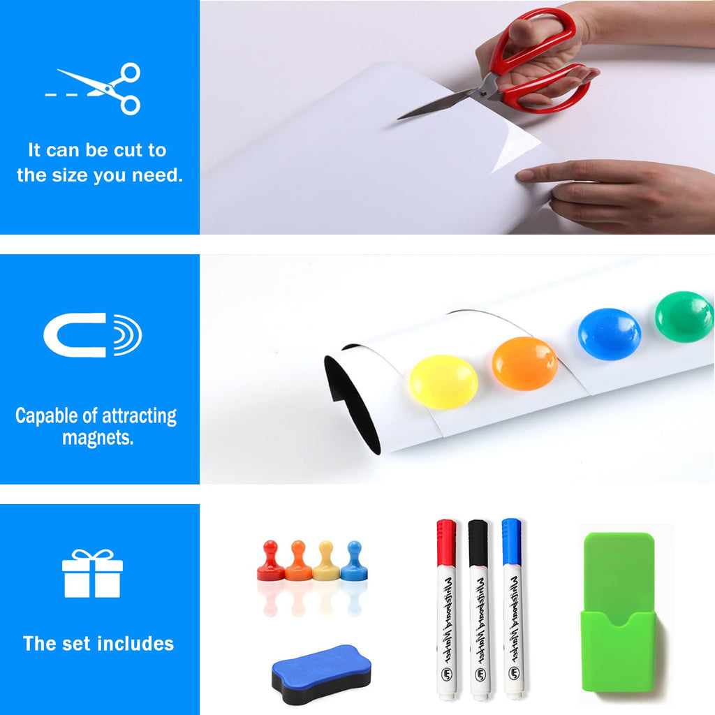 OIZUMI Magnetic Whiteboard Paper, 32''×16'' Self Adhesive White Board for Wall,White Board Dry Erase Sticker for Home Office School,Great for Bulletin, to do List,Family Graffiti Wall