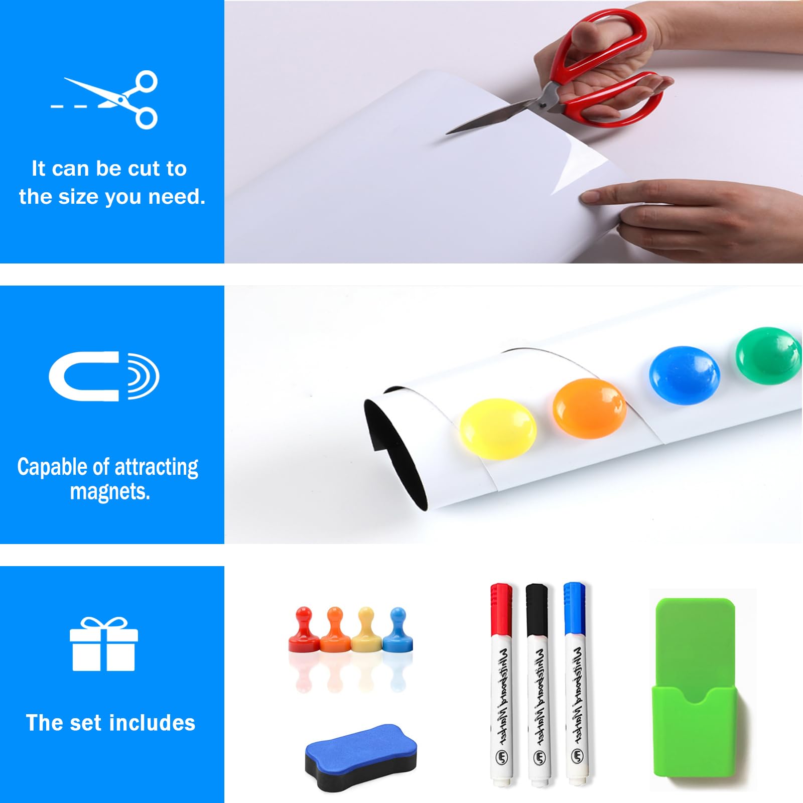 OIZUMI Magnetic Whiteboard Paper, 32''×16'' Self Adhesive White Board for Wall,White Board Dry Erase Sticker for Home Office School,Great for Bulletin, to do List,Family Graffiti Wall