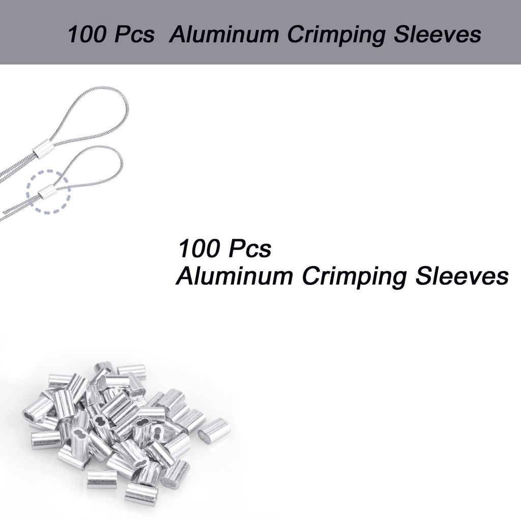 Little World 1/16 Wire Rope, 304 Stainless Steel Wire Cable, 7x7 Strand Core, 328FT Length Aircraft Cable, 368 lbs Breaking Strength with 100 Pcs Aluminum Crimping Sleeves