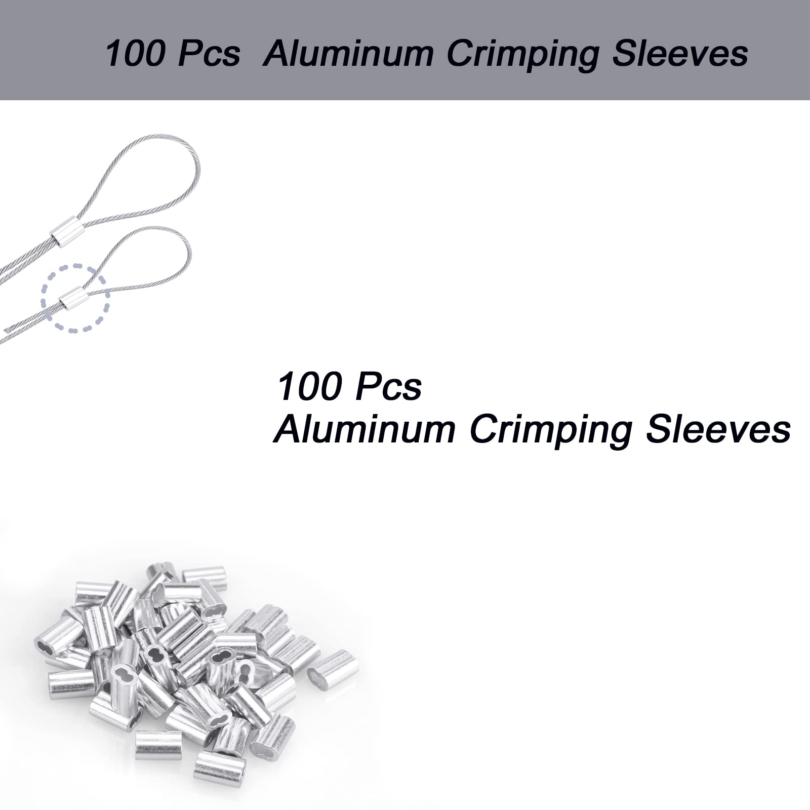Little World 1/16 Wire Rope, 304 Stainless Steel Wire Cable, 7x7 Strand Core, 328FT Length Aircraft Cable, 368 lbs Breaking Strength with 100 Pcs Aluminum Crimping Sleeves