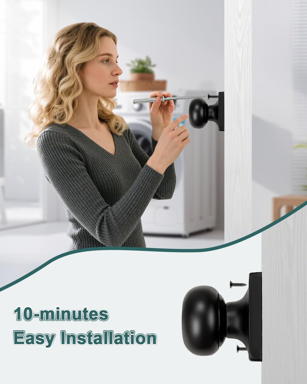 GOBEKOR 2 Pack Dummy Door Knob Interior Matte Black Dummy Door Knobs Round Keyless Stainless Steel Single Side Door Knobs for French Doors