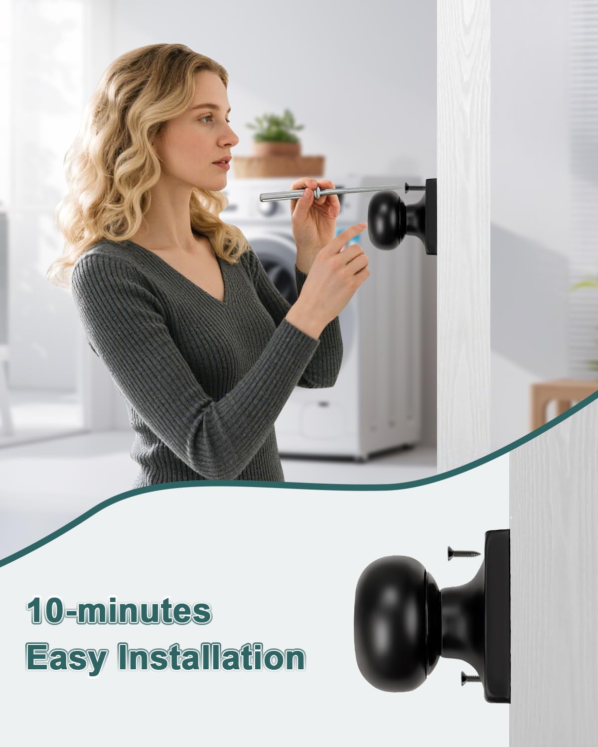 GOBEKOR 2 Pack Dummy Door Knob Interior Matte Black Dummy Door Knobs Round Keyless Stainless Steel Single Side Door Knobs for French Doors