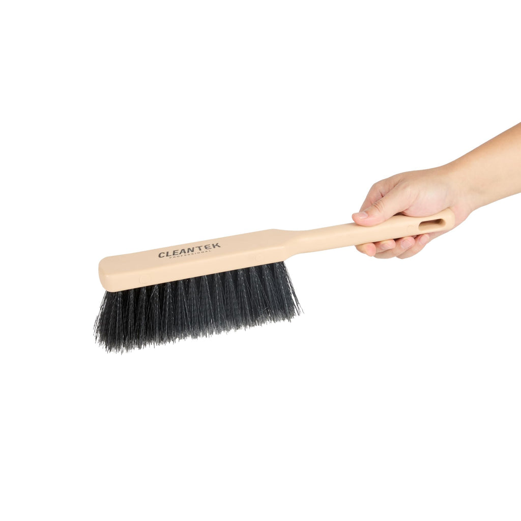Restaurantware-Clean Tek Professional 13.78 Inch Counter Brush, 1 Heavy-Duty Hand Broom Brush - Flagged Bristles, Ergonomic Handle, Beige Plastic Cleaning Scrub, for Sweeping, Dusting, Woodworking