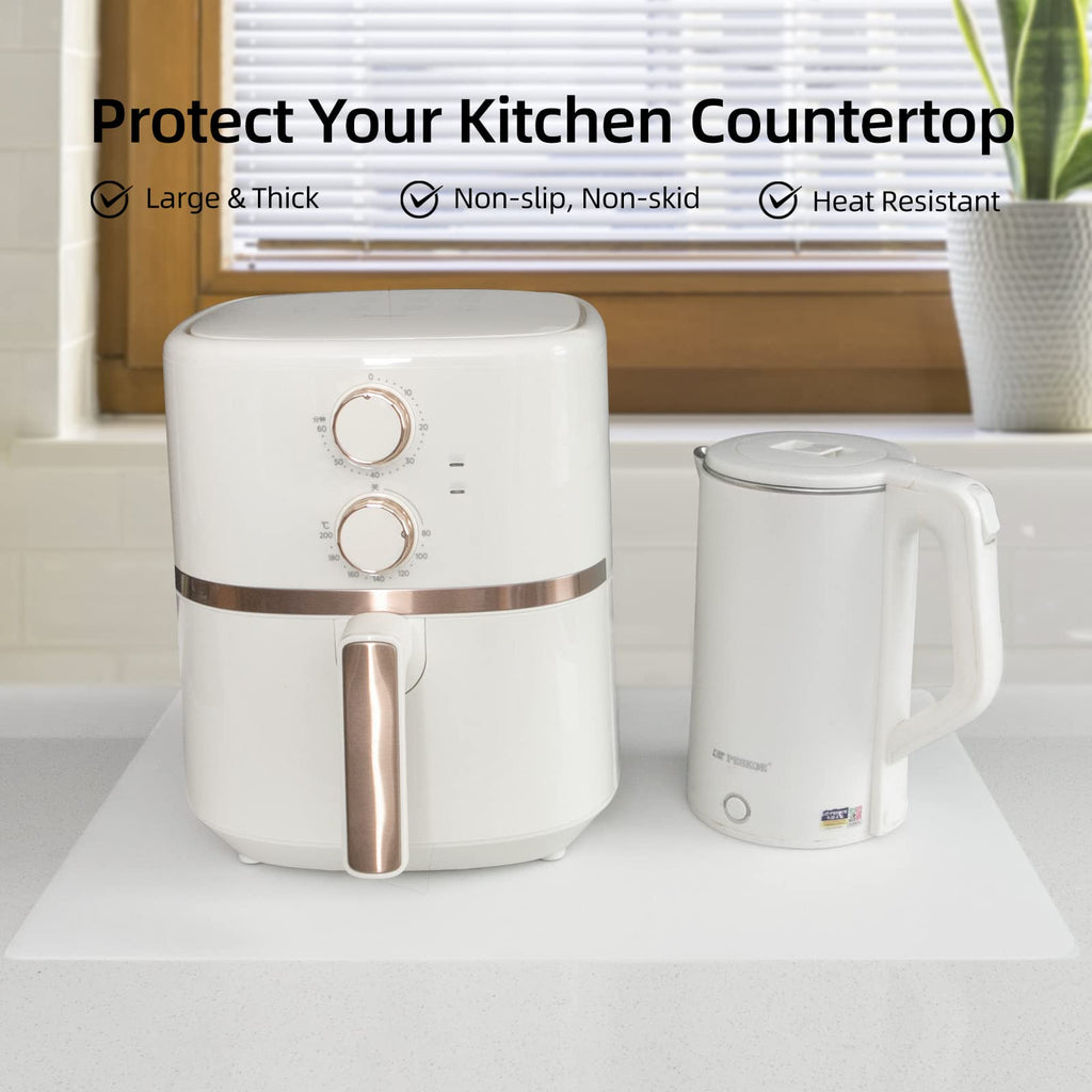 2 Pack Silicone Mats for Kitchen Counter, Treerit 23.62" x 15.75" Thick Large Silicone Mat, Nonskid Heat Resistant Countertop Protector, Easy to Clean, White Translucent